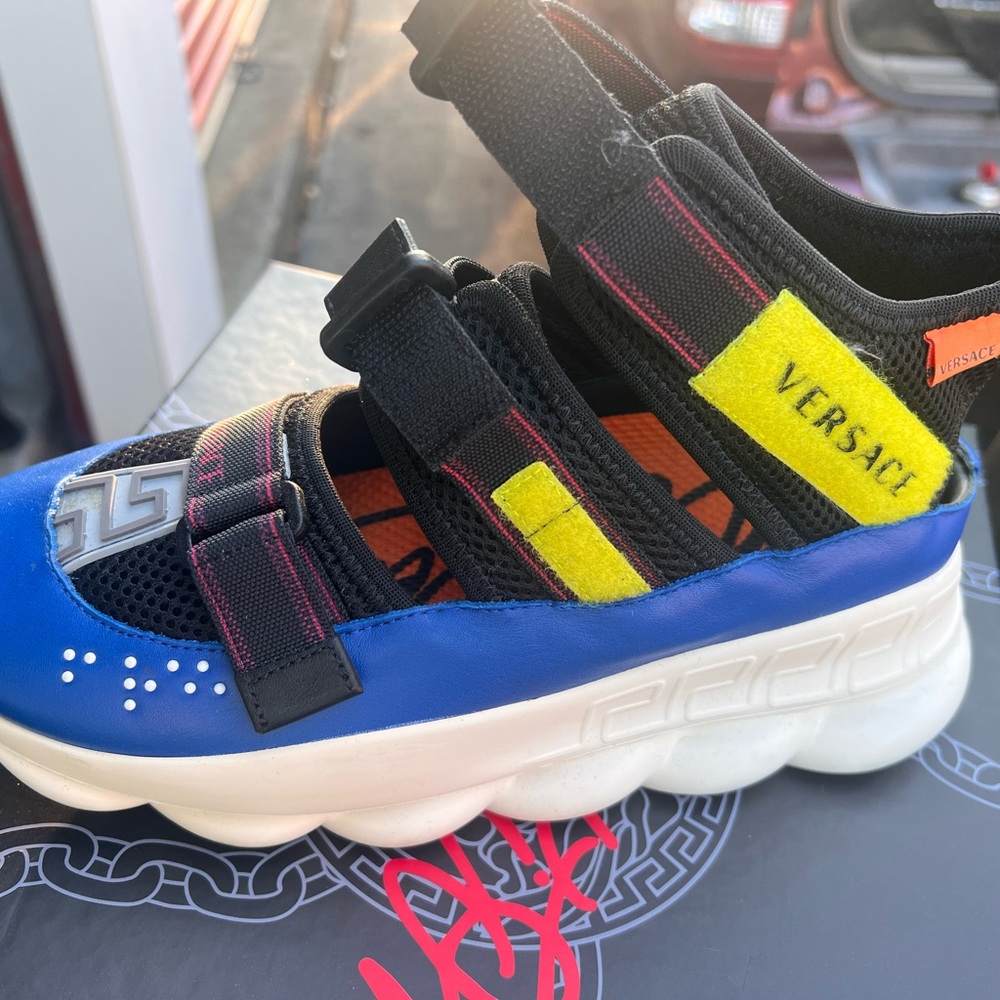Versace Kids Blue and Yellow Sneakers